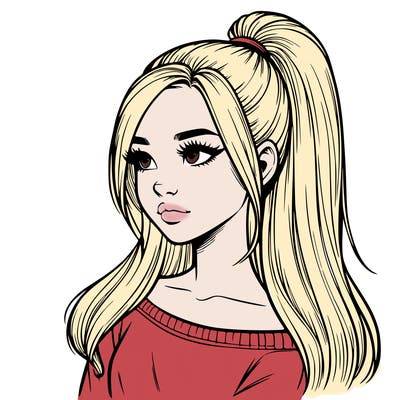 realistic girl with a high ponytail