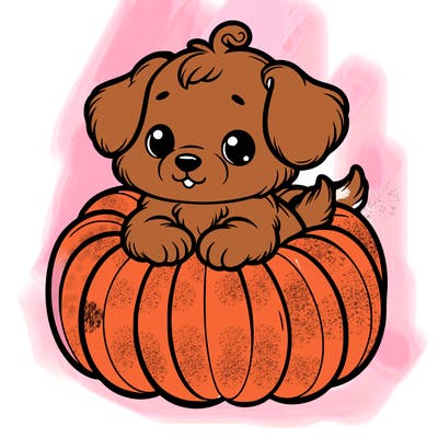 cute little puppy in a pumpkin