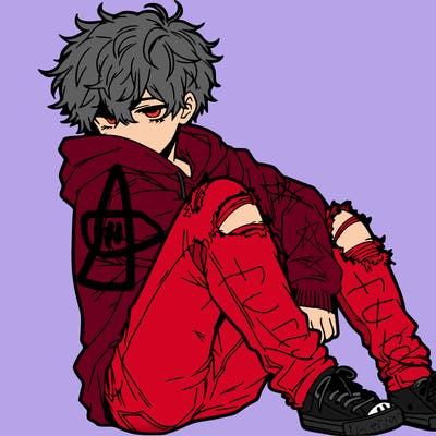 a male hoddie ripped jeans messy hair anime