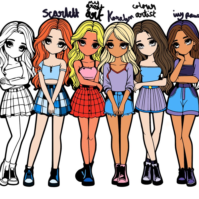 a group of girls realistic