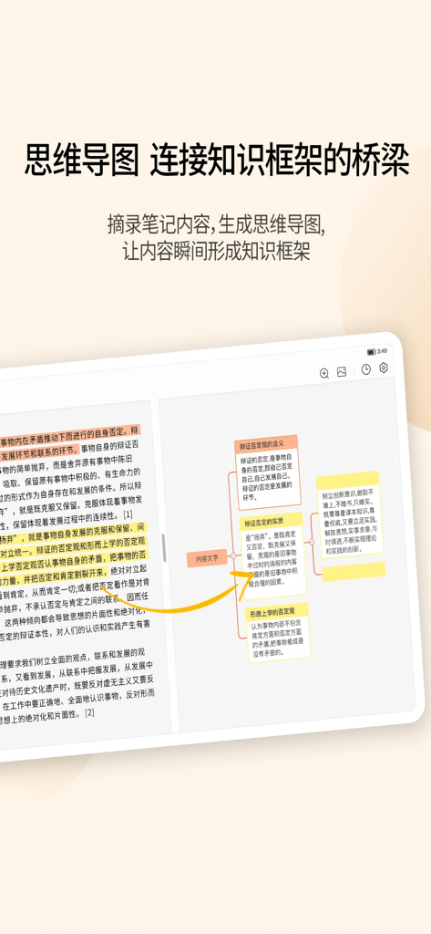 享做笔记 - Xiangzuo Notes app interface showing the mind map feature that converts notes into a structured knowledge framework