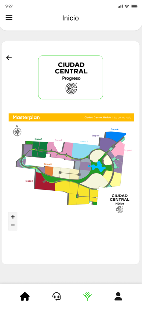 Orve - Mapa maestro que muestra las diferentes etapas de desarrollo de un proyecto inmobiliario en México dentro de la aplicación Orve