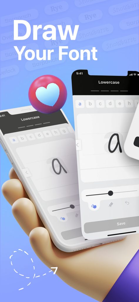FontMaker - Handwriting Art - Oberfläche der FontMaker-App, die zeigt, wie ein Benutzer einen Kleinbuchstaben a zeichnet, um eine benutzerdefinierte Handschrift-Schriftart auf einem Mobiltelefon zu erstellen.