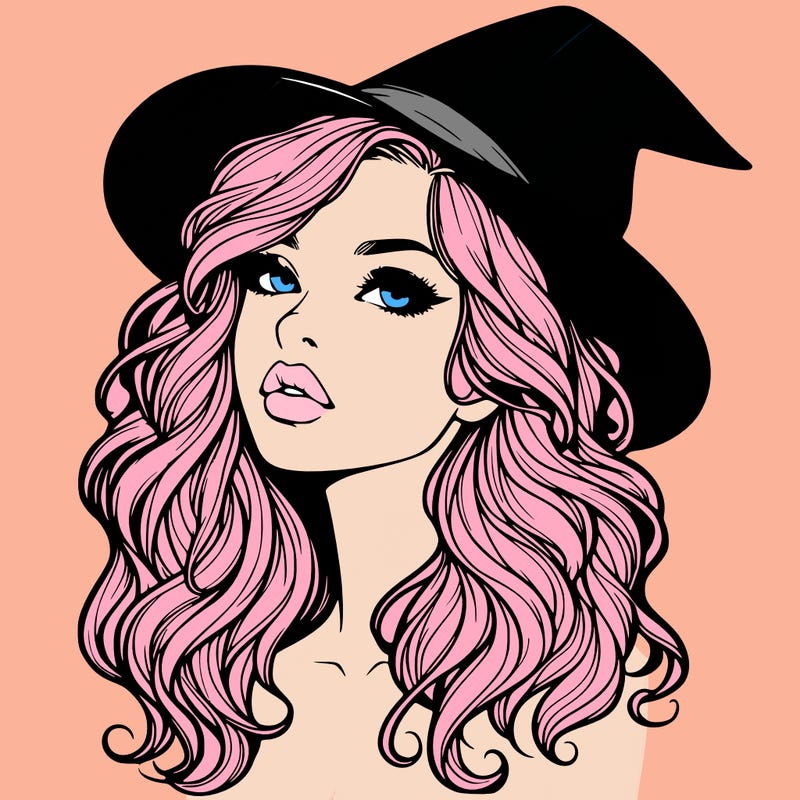 realistic witch girl with wavy hair and lips