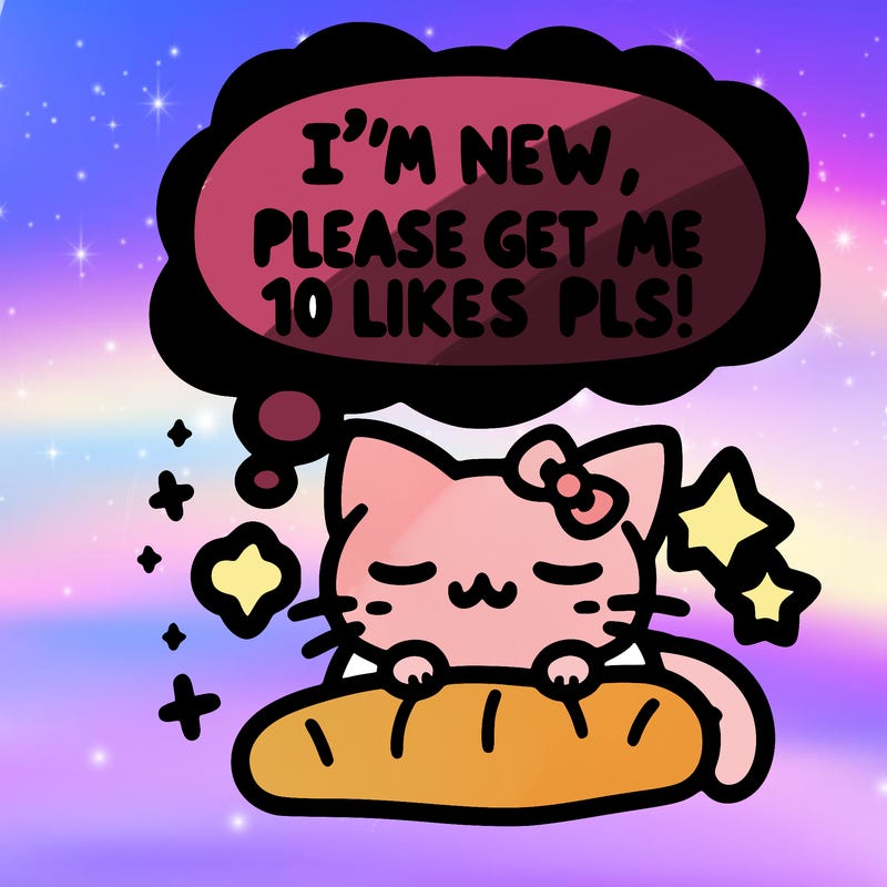 kitty taking a nap dream talking and saying "i'm new, please get me at least 10 likes pls!!"