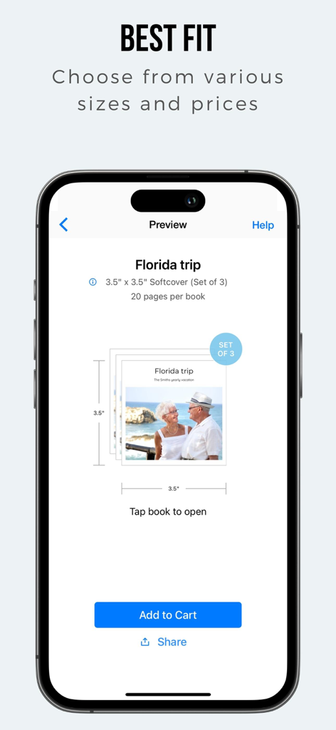 Vista previa de un mini libro de fotos en la aplicación SimplePrints.