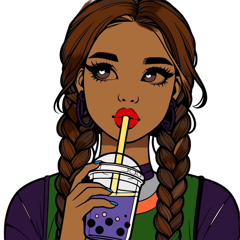 realistic girl with braided hair drinking boba