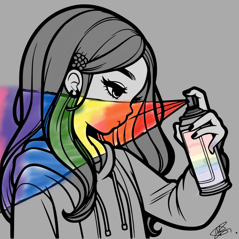 a realistic girl spray painting