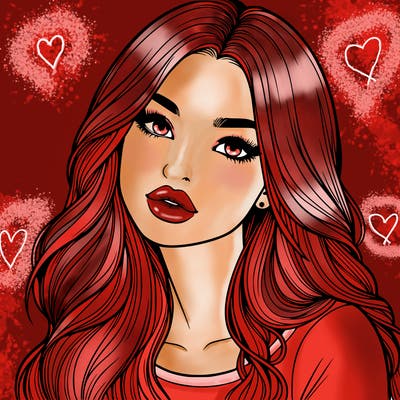 realistic girl with hair on her hair and lips