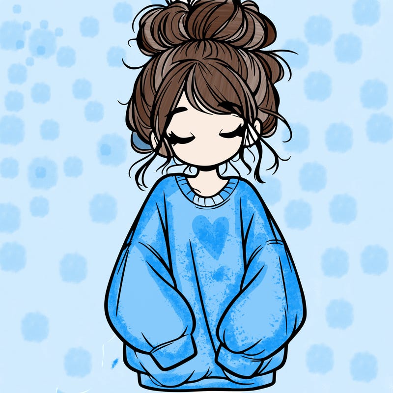 girl with baggy sweatshirt and messy bun