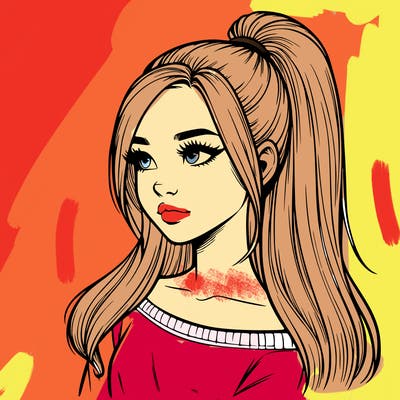 realistic girl with a high ponytail