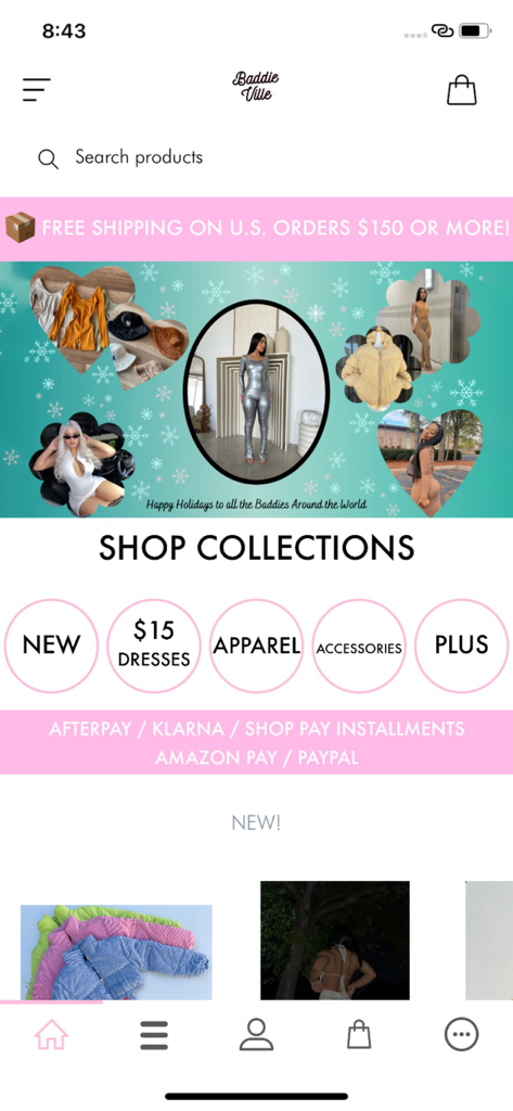 Baddieville - Baddieville fashion app home screen displaying shop collections and trendy women's apparel