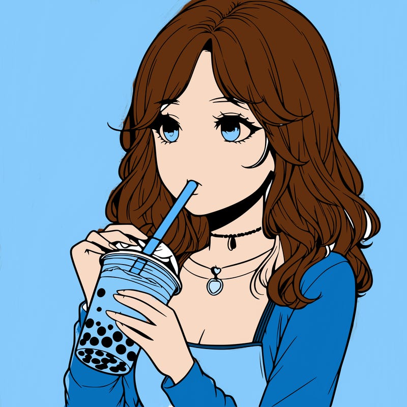 realistic girl drinking boba tea