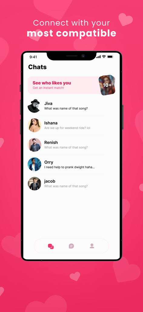 Screenshot of the AI Dating Character AI app chat interface showing a list of matches and message previews