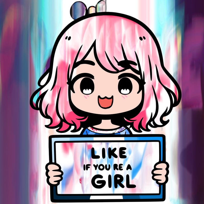 a cute girl holding a sign that says like if you’re a girl