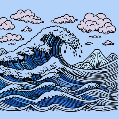 a sea with a tsunami