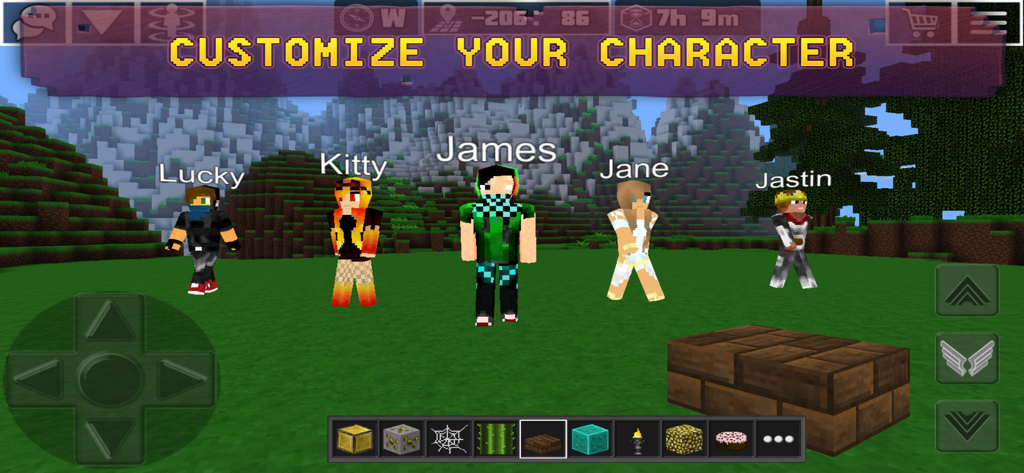 Exploration Lite - Screenshot of Exploration Lite app showing five different block-style avatars under the title Customize Your Character.