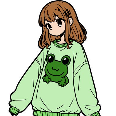 girl wearing frogging sweatshirt