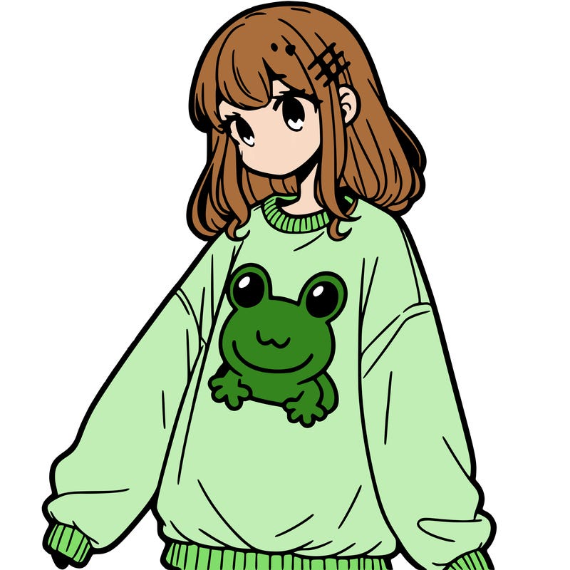 girl wearing frogging sweatshirt