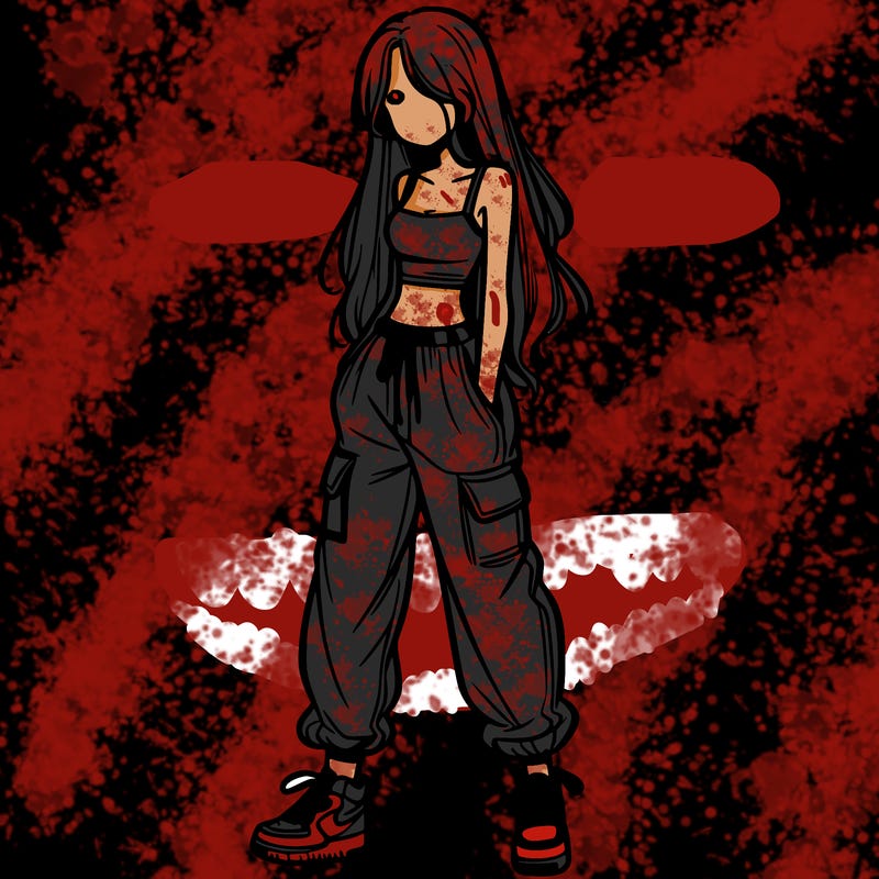 girl in baggy pants crop top and long hair