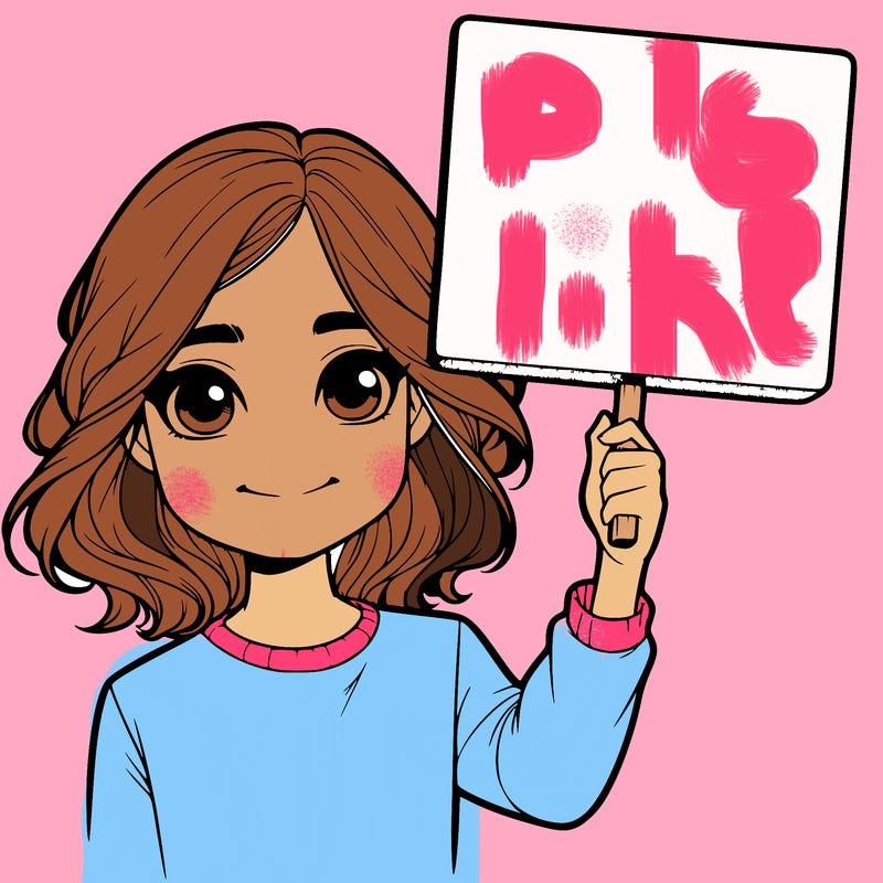 realistic girl holding up a sign