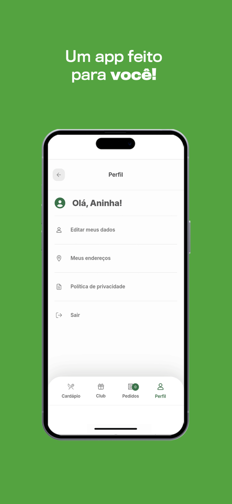 La schermata del profilo utente dell'app mobile Cabana Burger che mostra le impostazioni dell'account e il menu di navigazione.