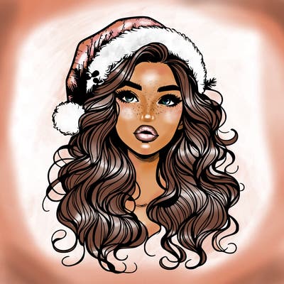 realistic christmas girl with wavy hair and lips