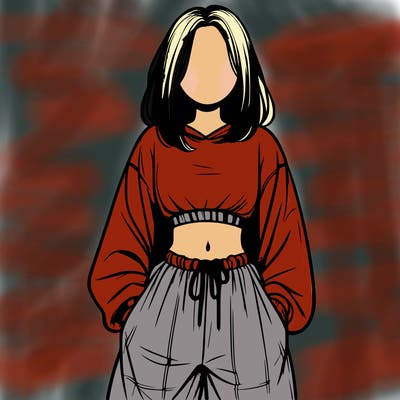 realistic girl faceless with baggy pants and a crop top