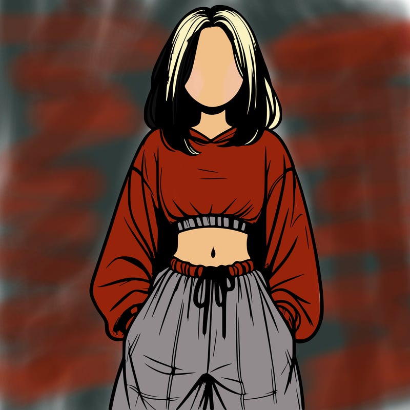 realistic girl faceless with baggy pants and a crop top