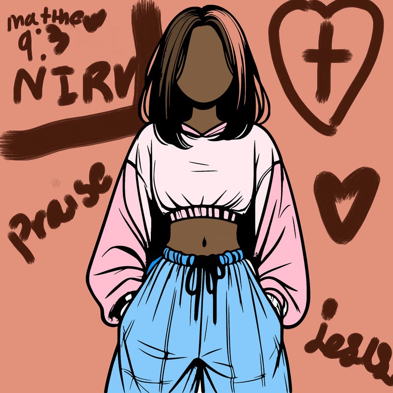 realistic girl faceless with baggy pants and a crop top