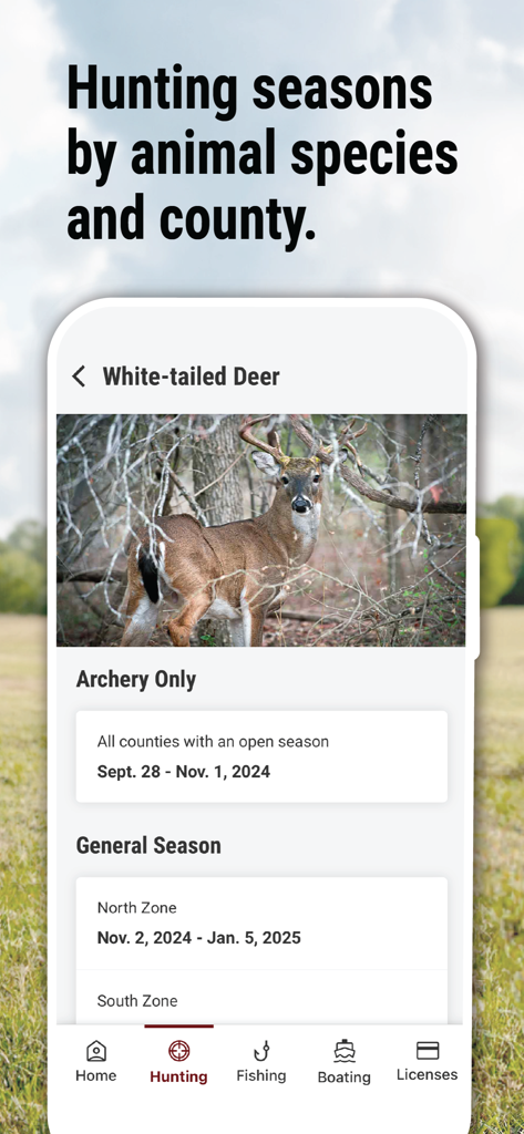 Texas Outdoor Annual - Texas Outdoor Annual app screen showing white tailed deer hunting season dates and regulations