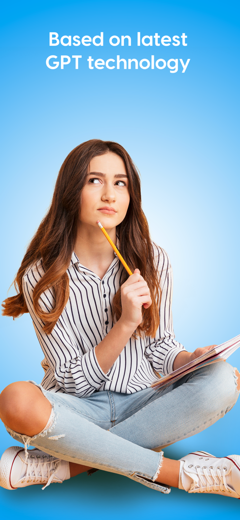 A thoughtful student with a pencil and notebook illustrating GPT powered AI homework help