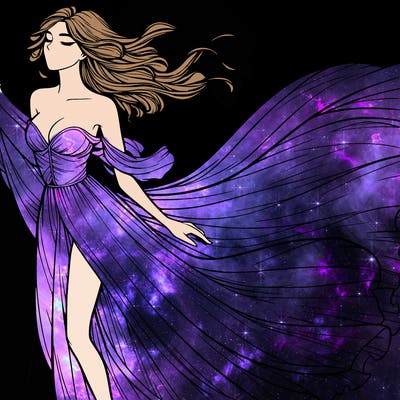 realistic woman in dress flowing the the wind