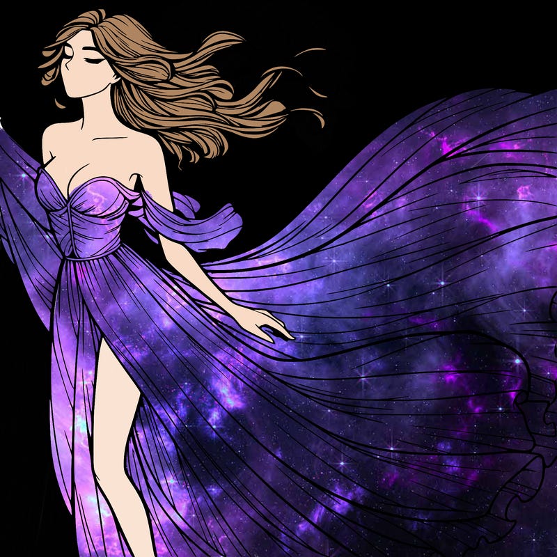 realistic woman in dress flowing the the wind