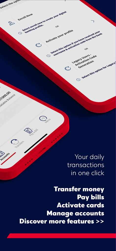 Eurobank Cy - Eurobank Cy mobile app interface displaying enrollment options and banking transaction features on two iPhones