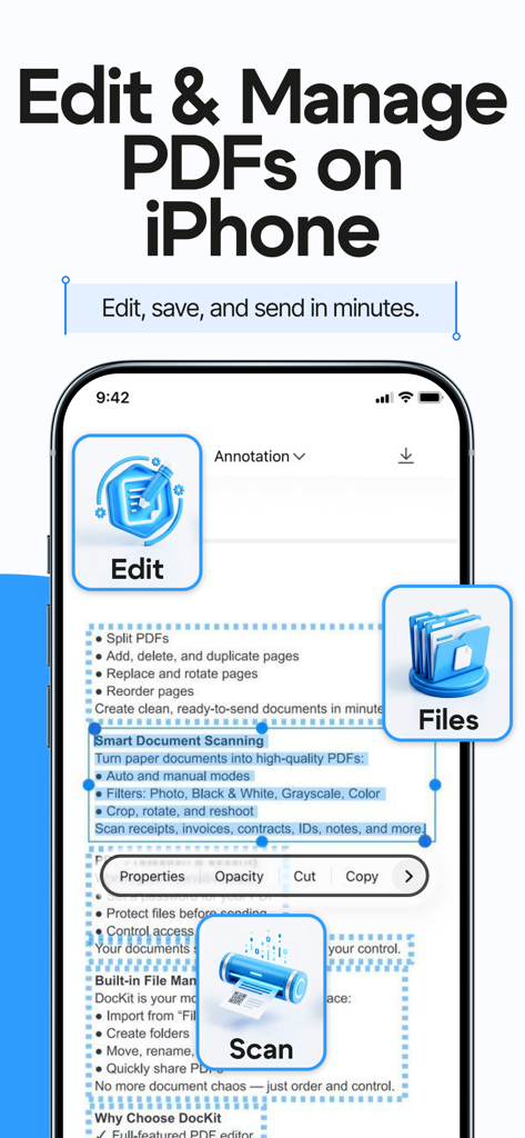 PDF Editor & Scanner: DocKit - DocKit app interface for editing and managing PDF documents on iPhone