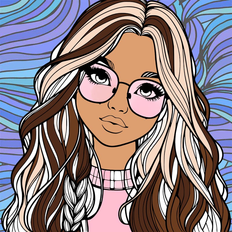 girl with long hair and freckles and glasses realistic