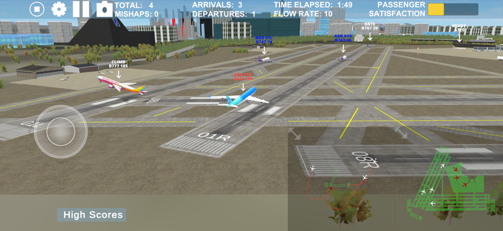 Airport Madness 3D 2 - Airport Madness 3D Volume 2のラスベガス空港での航空交通管制シミュレーションゲームプレイ。飛行機とレーダーが表示されている。