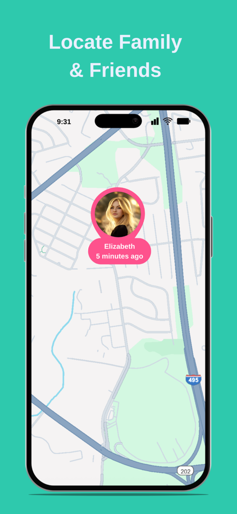 Phone Location Tracker - LocFi - LocFi app displaying the real time location of a family member on a map