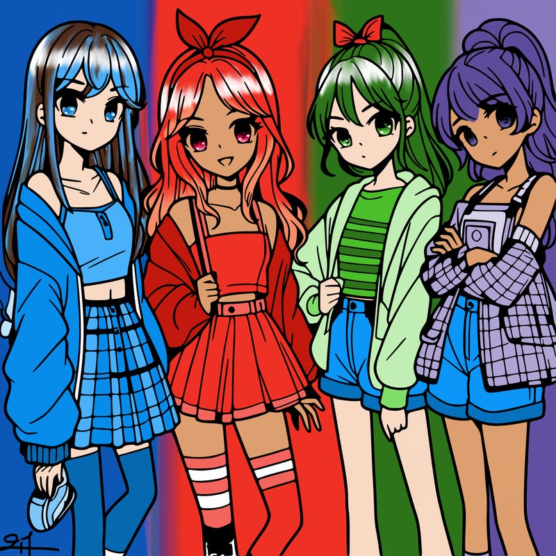 teen manga girls group of 4