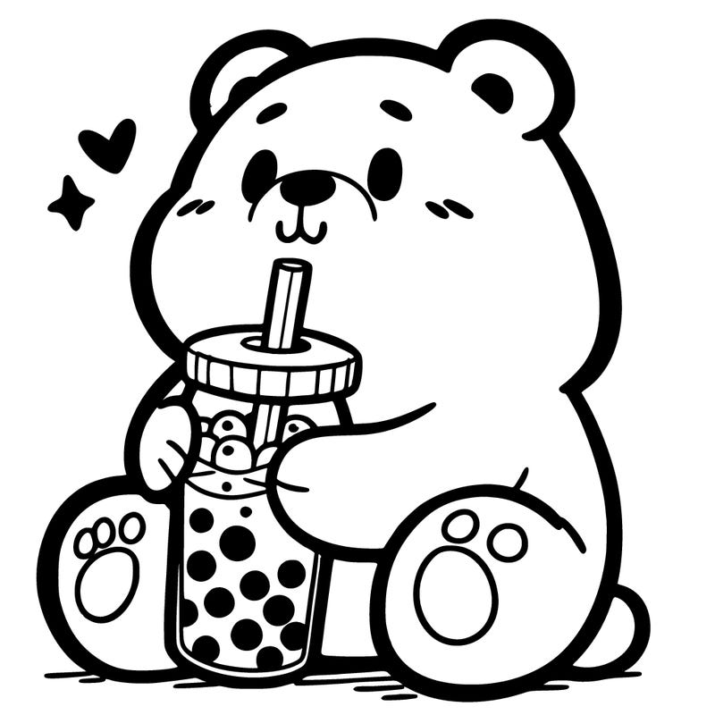 bear drinking boba tea