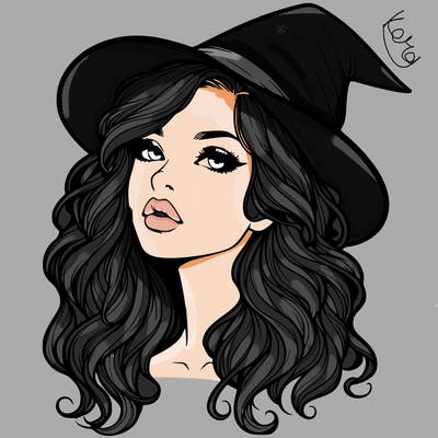 realistic witch girl with wavy hair and lips