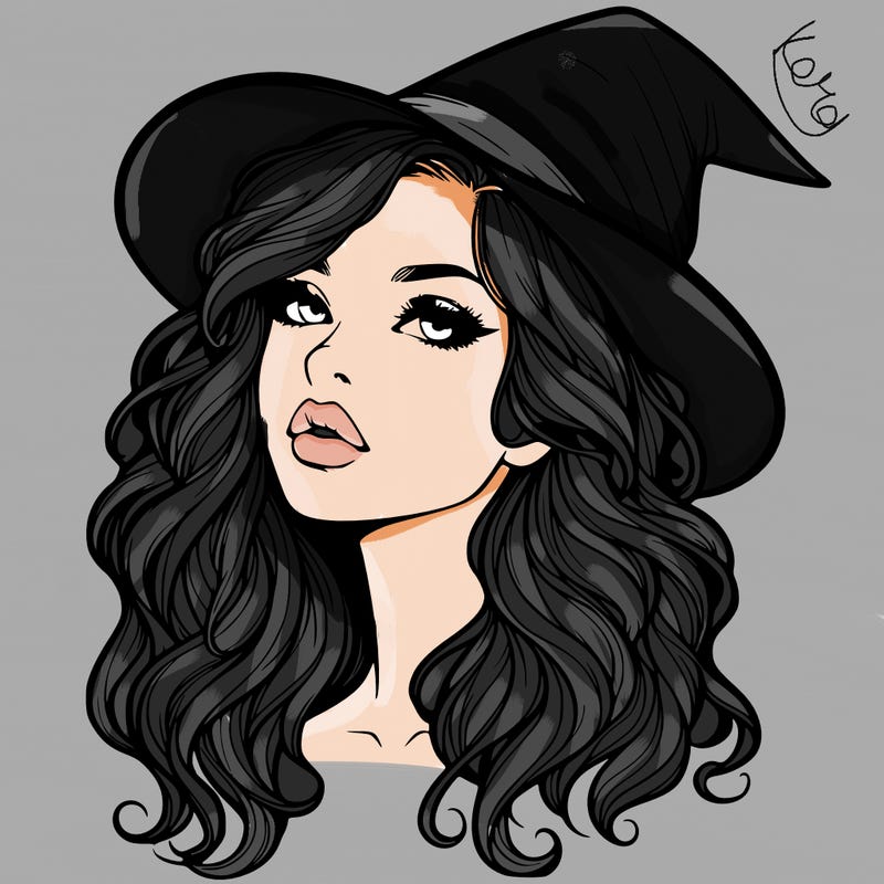 realistic witch girl with wavy hair and lips