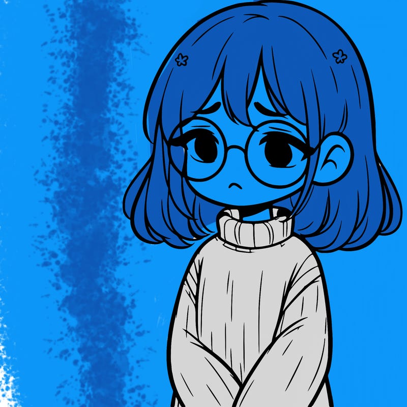 sad girl with glasses in a sweater