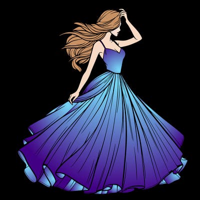 realistic woman with dress flowing in the wind