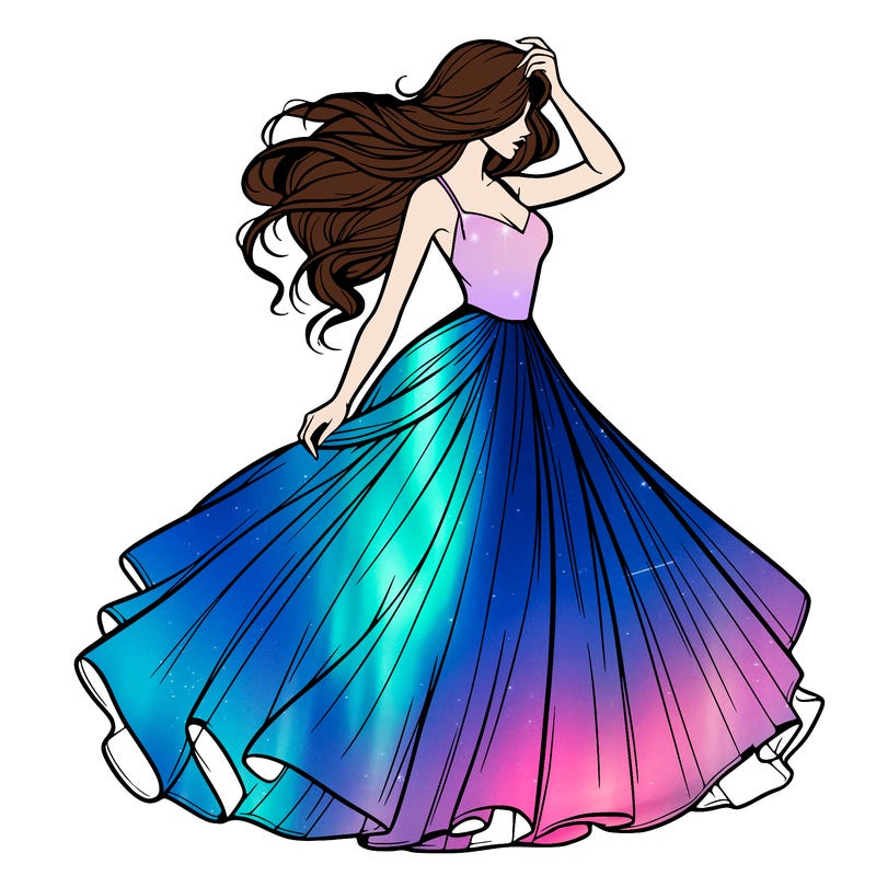 realistic woman with dress flowing in the wind