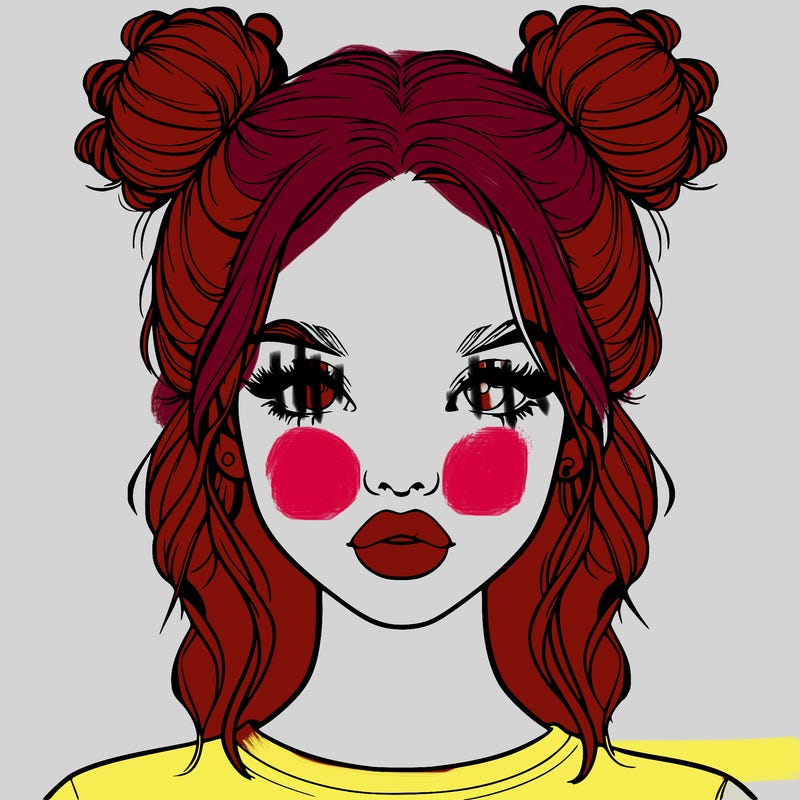 realistic girl with two buns in hair and lips