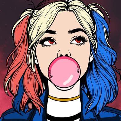 realististic girl blowing bubble -gum