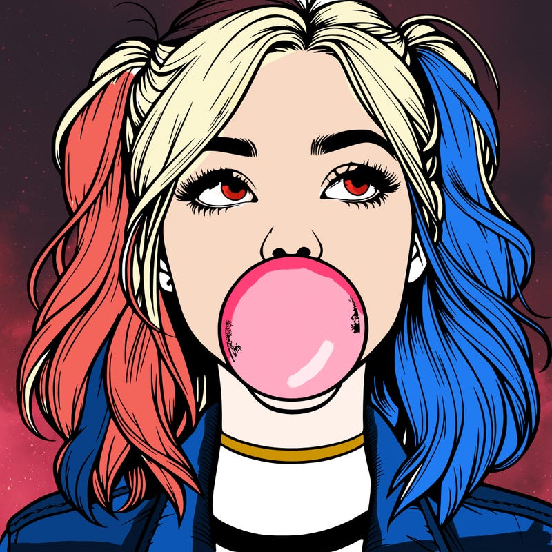 realististic girl blowing bubble -gum