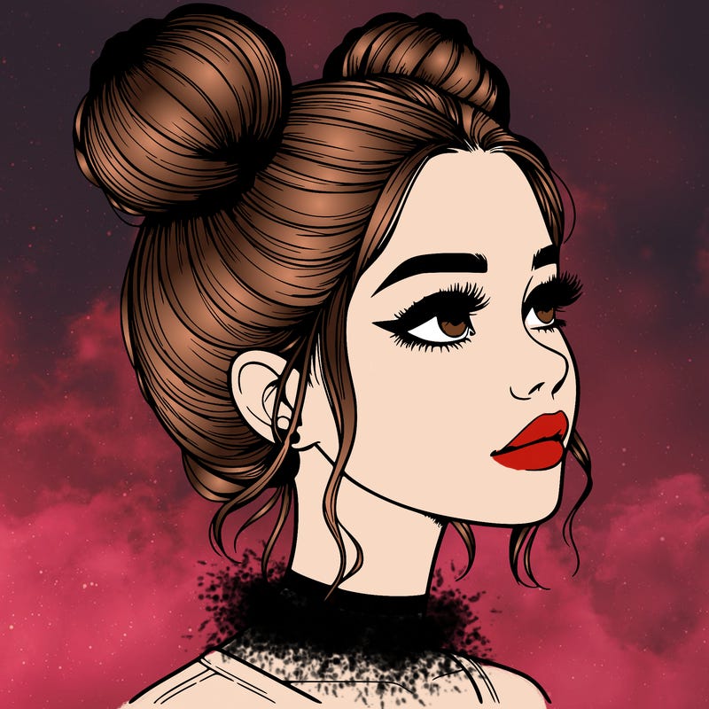 realistic girl with buns on the top of her head